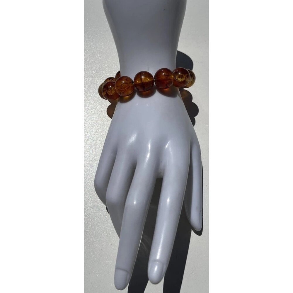 Vintage Chunky Faux Amber round Bead bracelet Women’s Sz 7” - Picture 8 of 11